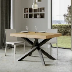 Tavolo Allungabile Fino a 440 cm in Ferro Antracite e Legno Made in Italy - Graffo