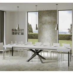 Tavolo Allungabile Fino a 440 cm in Ferro Antracite e Legno Made in Italy - Graffo