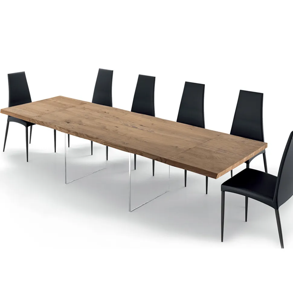 Tavolo Allungabile Fino a 300 cm in Legno Impiallacciato e Vetro – Strappo