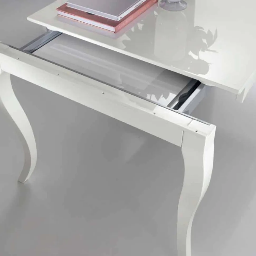 Tavolo Allungabile fino a 350 cm in Legno Noce Tanganika Bianco Lucido - Leomas