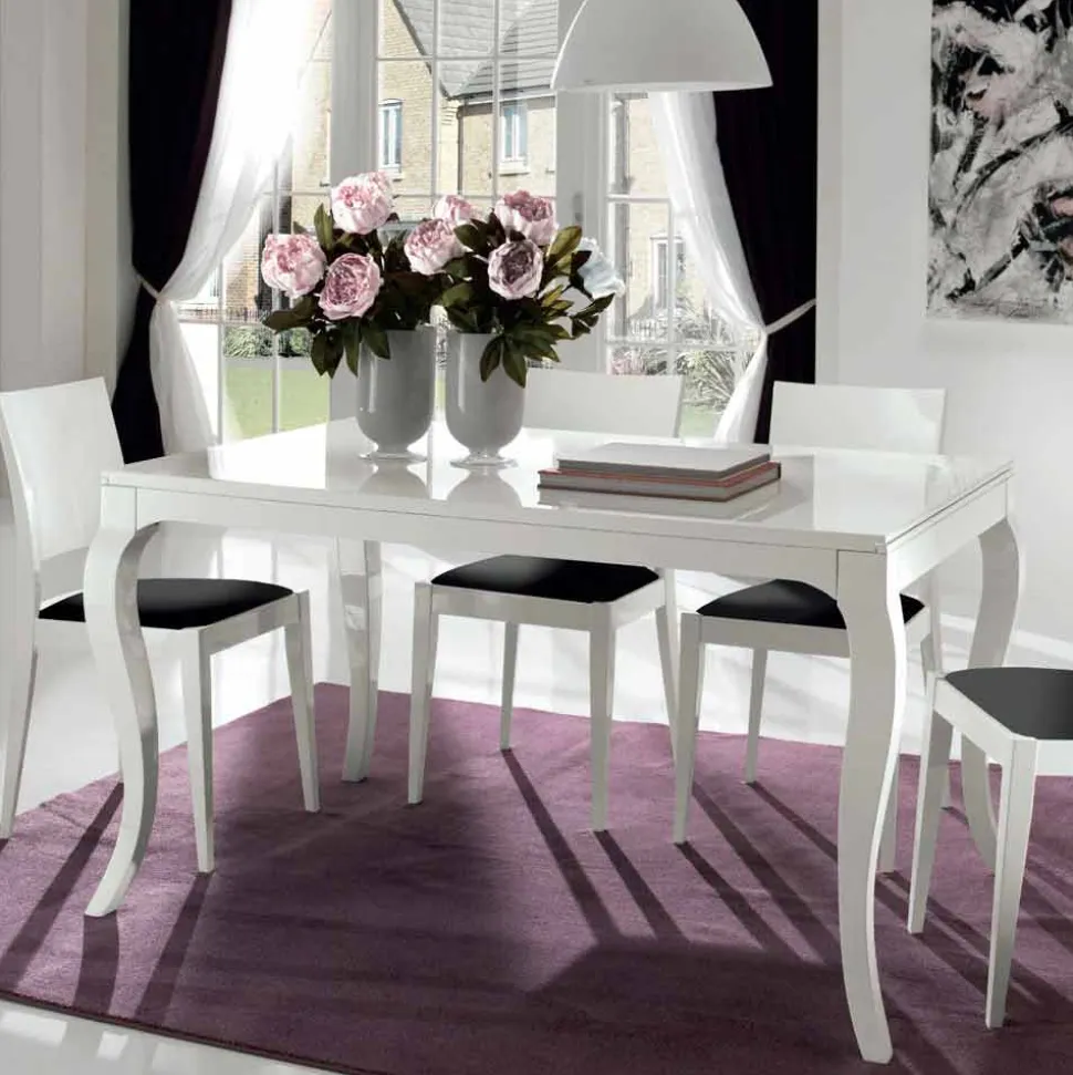 Tavolo Allungabile fino a 350 cm in Legno Noce Tanganika Bianco Lucido - Leomas