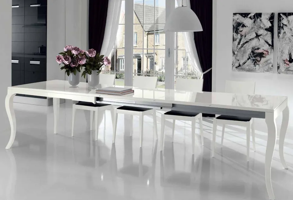 Tavolo Allungabile fino a 350 cm in Legno Noce Tanganika Bianco Lucido - Leomas