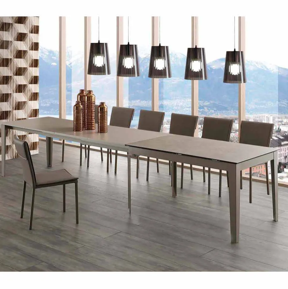 Tavolo allungabile fino 380 cm in vetroceramica e metallo Cagliari