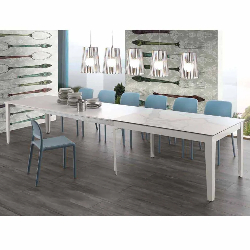 Tavolo allungabile fino 380 cm in vetroceramica e metallo Cagliari