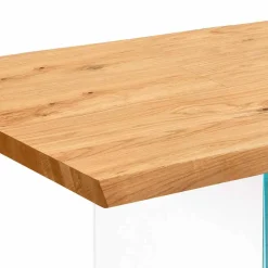 Tavolo allungabile in impiallacciato rovere con gambe in vetro - Nico