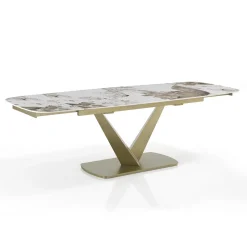 Tavolo Allungabile in Metallo e Piano in Ceramica Finitura Marmo Onice - Marche