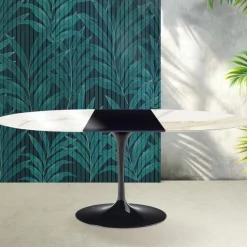 Tavolo Allungabile Tulip Saarinen H 74 cm in Ceramica Florim Calacatta Gold Lucido - Scarlet