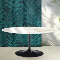 Tavolo Allungabile Tulip Saarinen H 74 cm in Ceramica Florim Calacatta Gold Lucido - Scarlet
