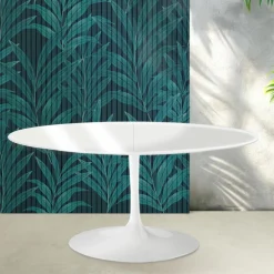 Tavolo Allungabile Tulip Saarinen H 74 cm in Ceramica Florim Bianco Lucido - Scarlet