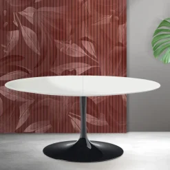 Tavolo Allungabile Tulip Saarinen H 74 cm in Ceramica Florim Bianca - Scarlet