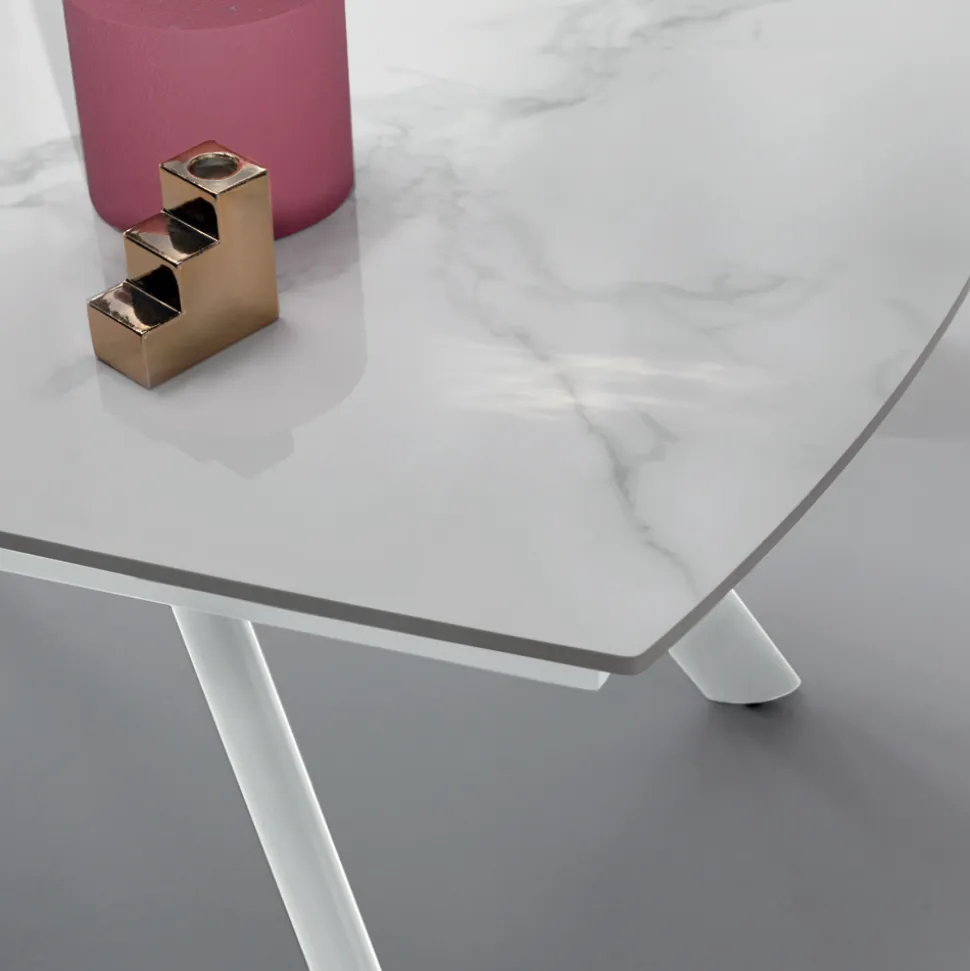 Tavolo Allungabile 140/210x90 cm in Pietra Sinterizzata Effetto Marmo - Atrio