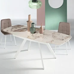 Tavolo Allungabile 140/210x90 cm in Pietra Sinterizzata Effetto Marmo - Atrio