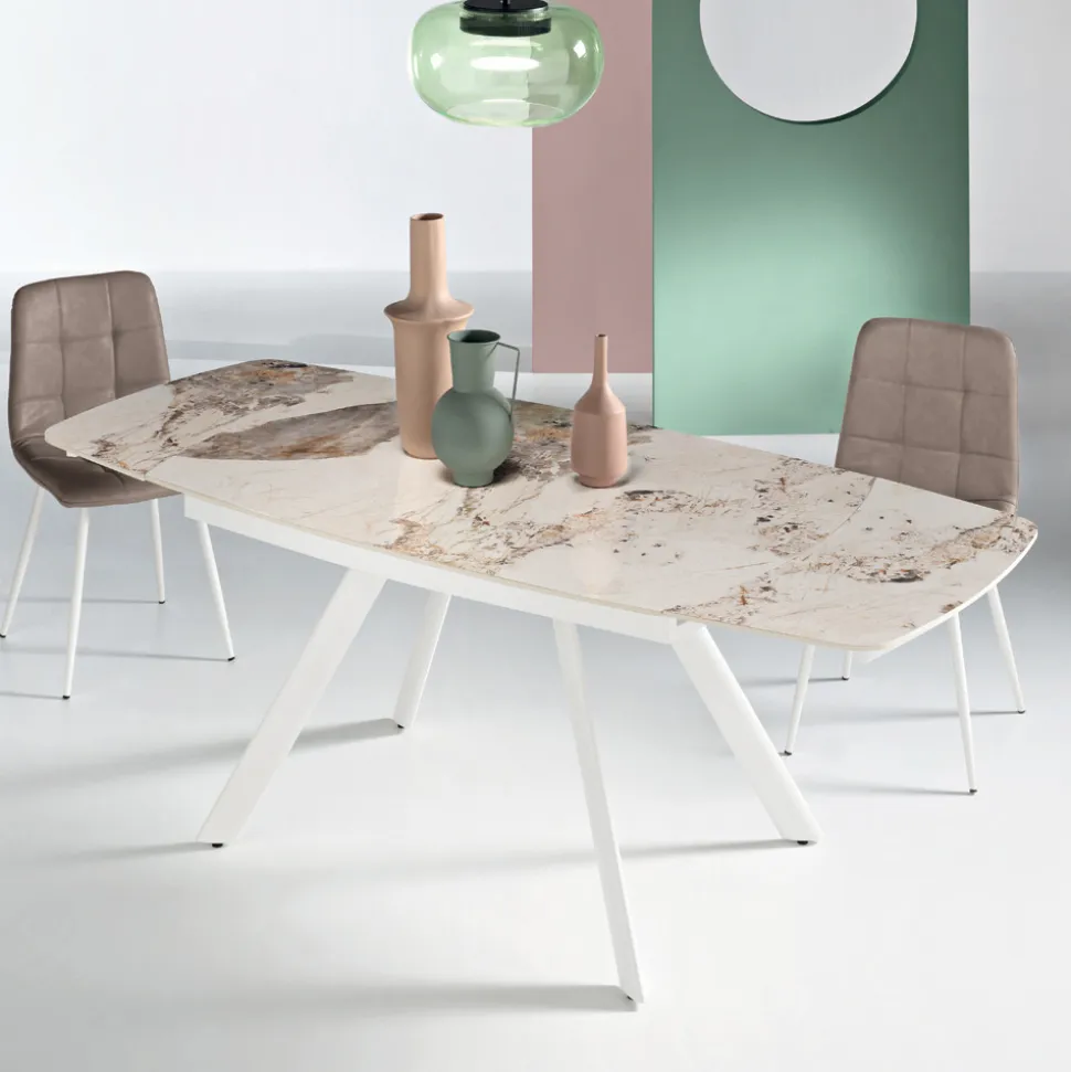Tavolo Allungabile 140/210x90 cm in Pietra Sinterizzata Effetto Marmo - Atrio