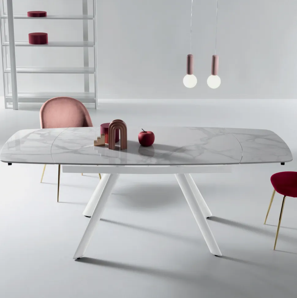 Tavolo Allungabile 140/210x90 cm in Pietra Sinterizzata Effetto Marmo - Atrio