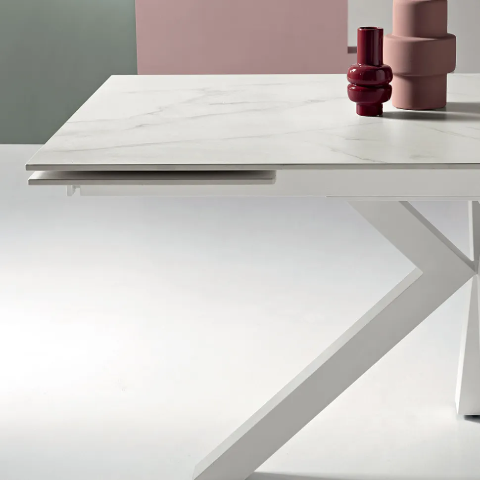 Tavolo Allungabile 160/240x91 cm in Pietra Sinterizzata Effetto Marmo - Palazzo