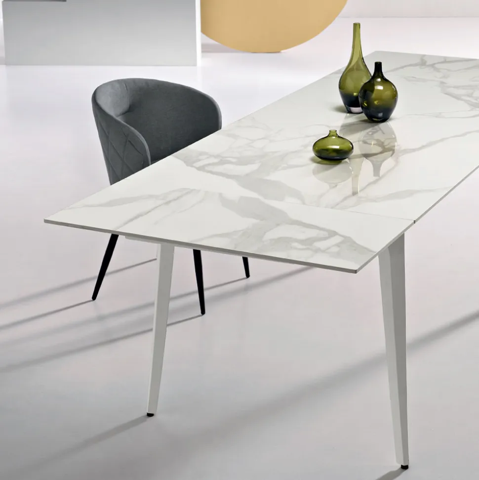 Tavolo Allungabile 160/240x90 cm in Pietra Sinterizzata Effetto Marmo - Samus