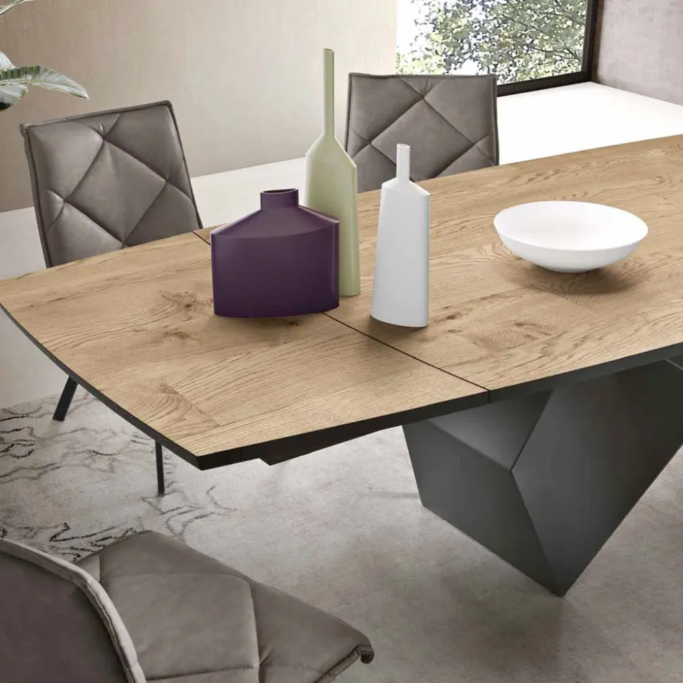 Tavolo Allungabile 200/300x100 in Rovere Impiallacciato e Metallo - Incrocio