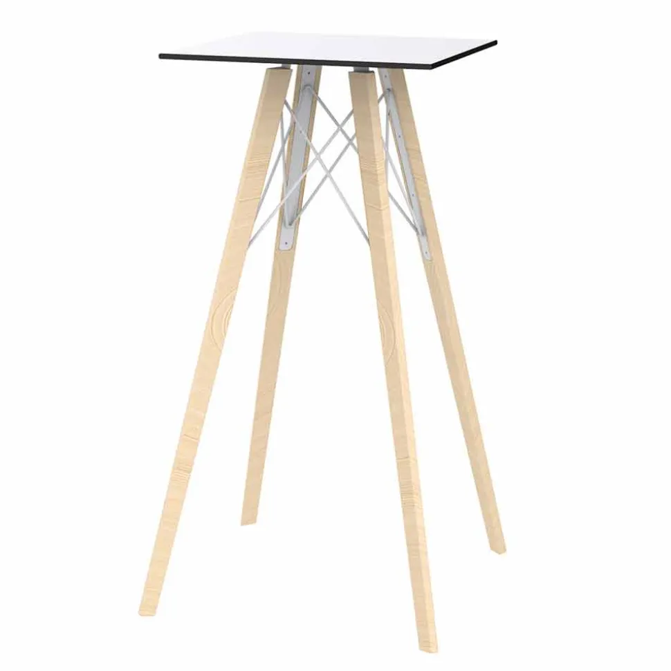 Tavolo Alto da Bar Design Quadrato in Legno e Hpl, 4 Pezzi - Faz Wood by Vondom