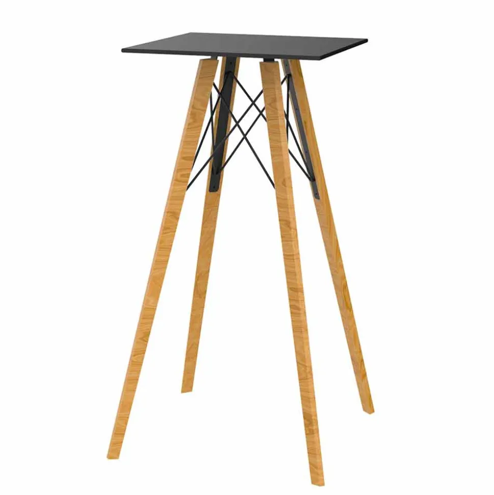 Tavolo Alto da Bar Design Quadrato in Legno e Hpl, 4 Pezzi - Faz Wood by Vondom