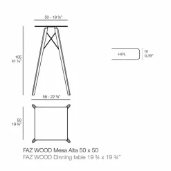 Tavolo Alto da Bar Design Quadrato in Legno e Hpl, 4 Pezzi - Faz Wood by Vondom