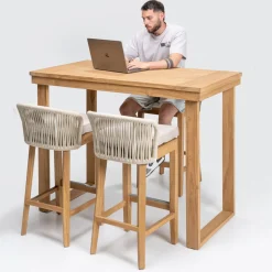 Tavolo Alto da Bar Realizzato in Teak Naturale Spazzolato - Sponda