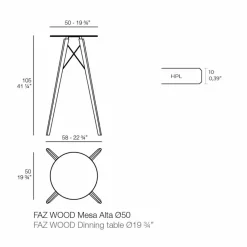 Tavolo Alto da Bar Rotondo Design in Legno e Hpl, 4 Pezzi - Faz Wood by Vondom