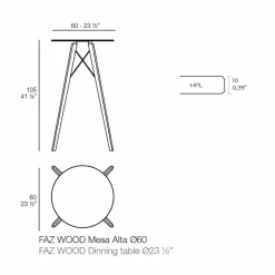 Tavolo Alto da Bar Rotondo Design in Legno e Hpl, 4 Pezzi - Faz Wood by Vondom