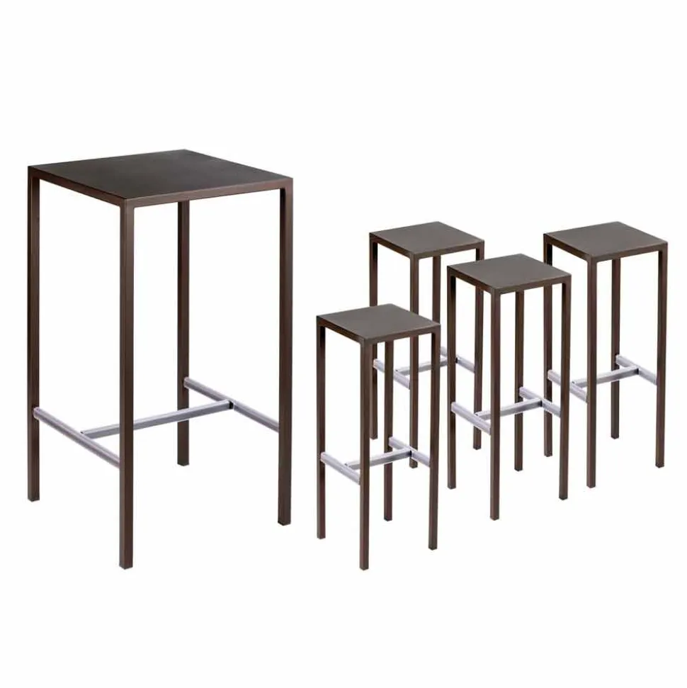 Tavolo Bar con 4 Sgabelli per Esterno in Metallo Verniciato Made in Italy - Fada