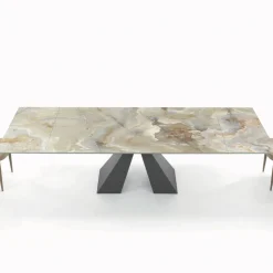 Tavolo con Allunghe Integrate e Base in Acciaio Visone Made in Italy - Dalmata