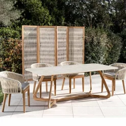Tavolo con Base in Legno e Piano in Ceramica Travertino Chiaro - Infinity
