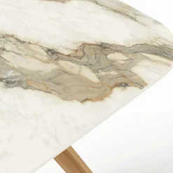 Tavolo con Base in Legno e Piano in Ceramica Calacatta Hermitage - Infinity