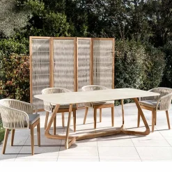 Tavolo con Base in Legno e Piano in Ceramica Chianca di Ostuni - Infinity