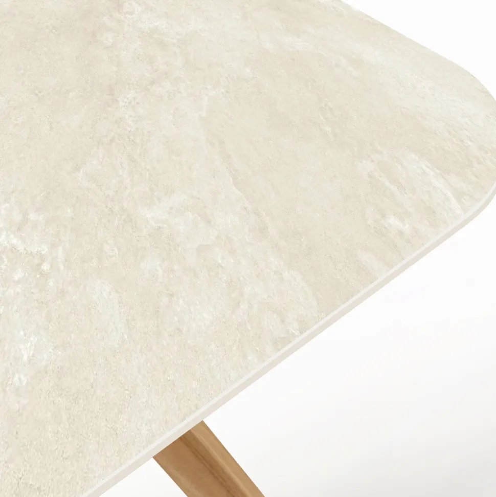 Tavolo con Base in Legno e Piano in Ceramica Chianca di Ostuni - Infinity