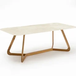 Tavolo con Base in Legno e Piano in Ceramica Chianca di Ostuni - Infinity