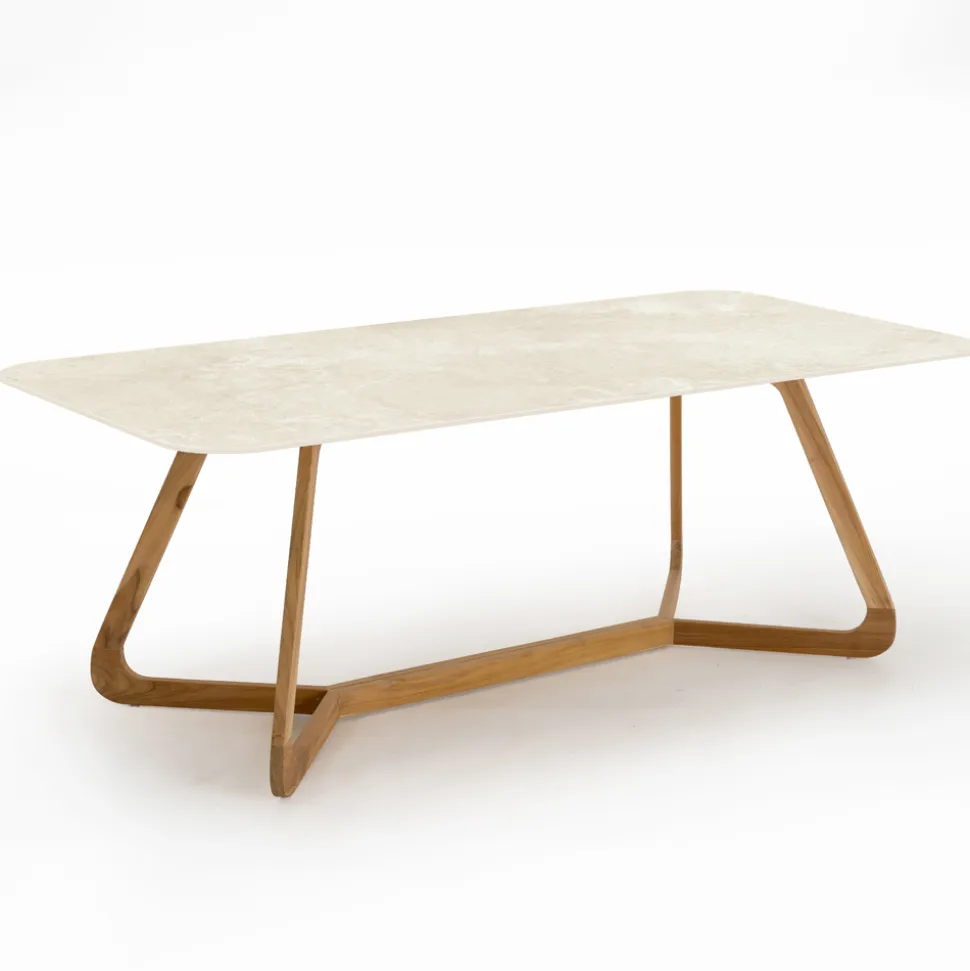 Tavolo con Base in Legno e Piano in Ceramica Chianca di Ostuni - Infinity