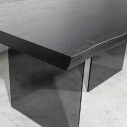 Tavolo con Piana Placcata in Rovere Massello e Base in Cristallo Made in Italy - Noelia