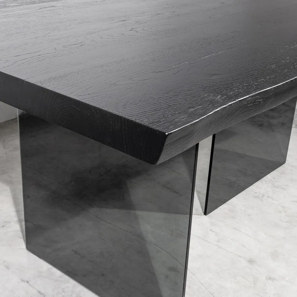 Tavolo con Piana Placcata in Rovere Massello e Base in Cristallo Made in Italy - Noelia
