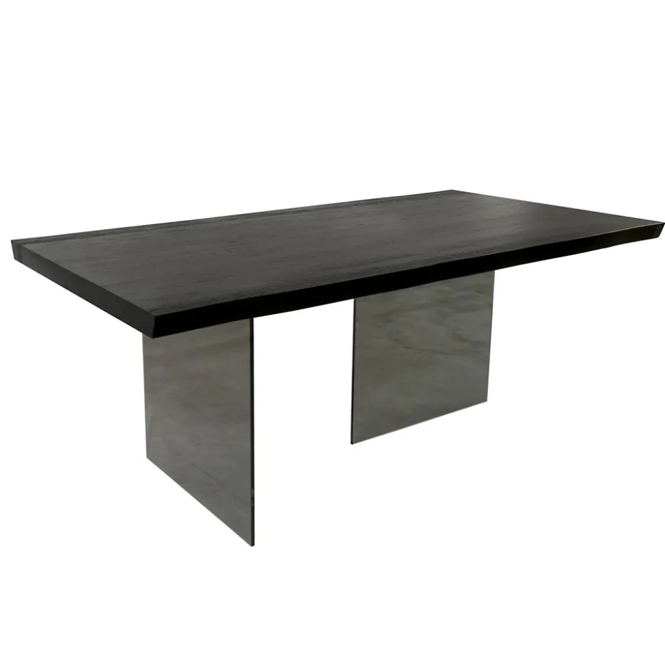 Tavolo con Piana Placcata in Rovere Massello e Base in Cristallo Made in Italy - Noelia