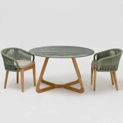 Tavolo con Piano in Ceramica e Base in Teak Made in Italy - Helmet