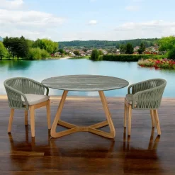 Tavolo con Piano in Ceramica e Base in Teak Made in Italy - Helmet