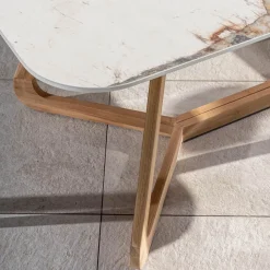 Tavolo con Piano in Ceramica e Base in Teak Massello Made in Italy - Blouse