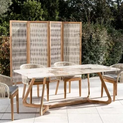 Tavolo con Piano in Ceramica e Base in Teak Massello Made in Italy - Blouse