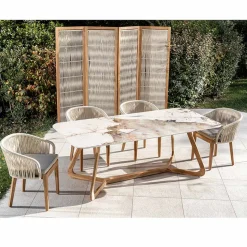 Tavolo con Piano in Ceramica e Base in Teak Massello Made in Italy - Blouse
