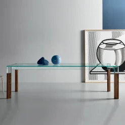Tavolo Cucina in Vetro Extrachiaro con Gambe in Legno Made in Italy - Super