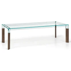 Tavolo Cucina in Vetro Extrachiaro con Gambe in Legno Made in Italy - Super