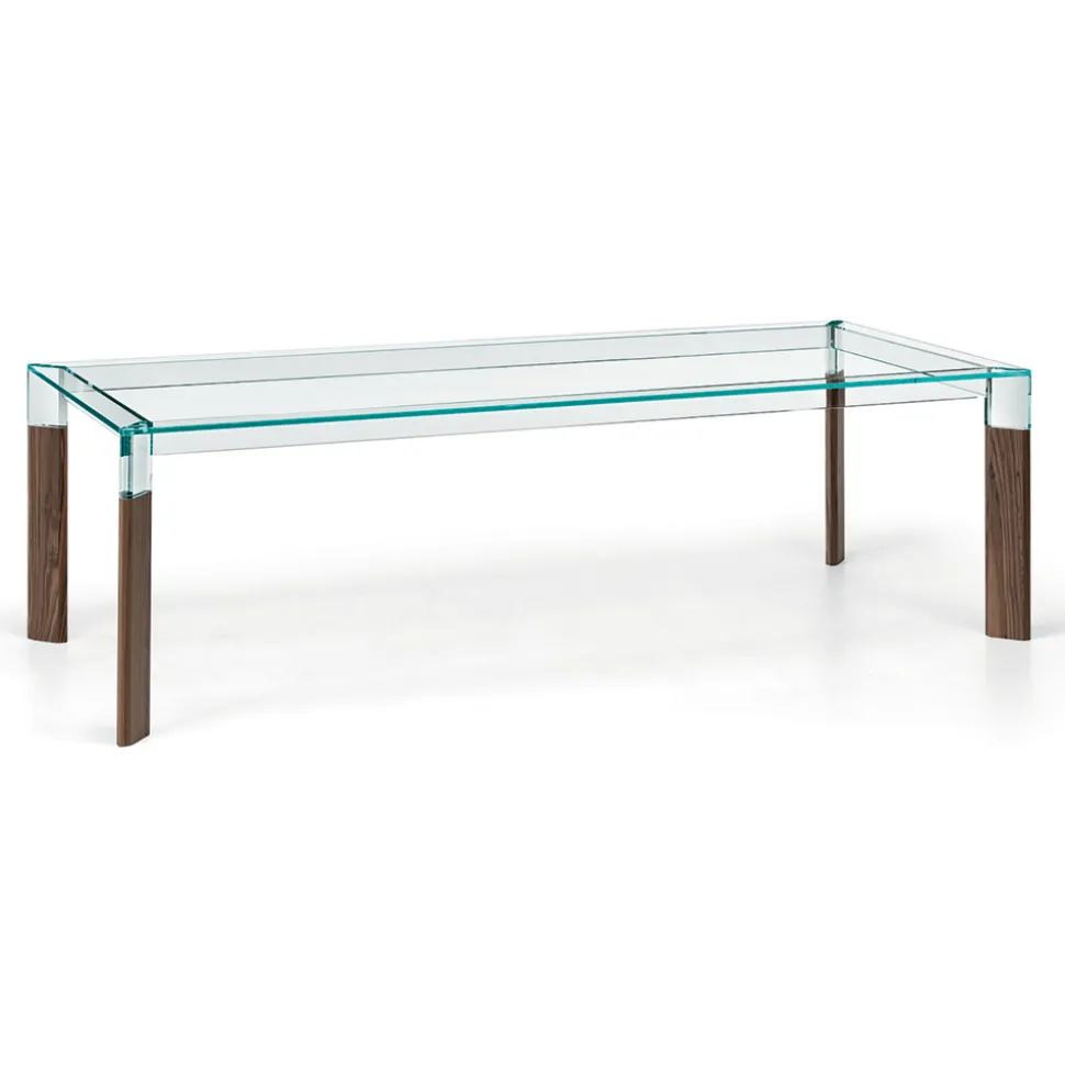 Tavolo Cucina in Vetro Extrachiaro con Gambe in Legno Made in Italy - Super