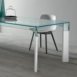 Tavolo Cucina in Vetro Extrachiaro con Gambe in Legno Made in Italy - Super