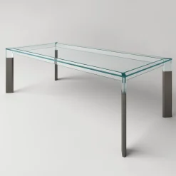 Tavolo Cucina in Vetro Extrachiaro con Gambe in Legno Made in Italy - Super