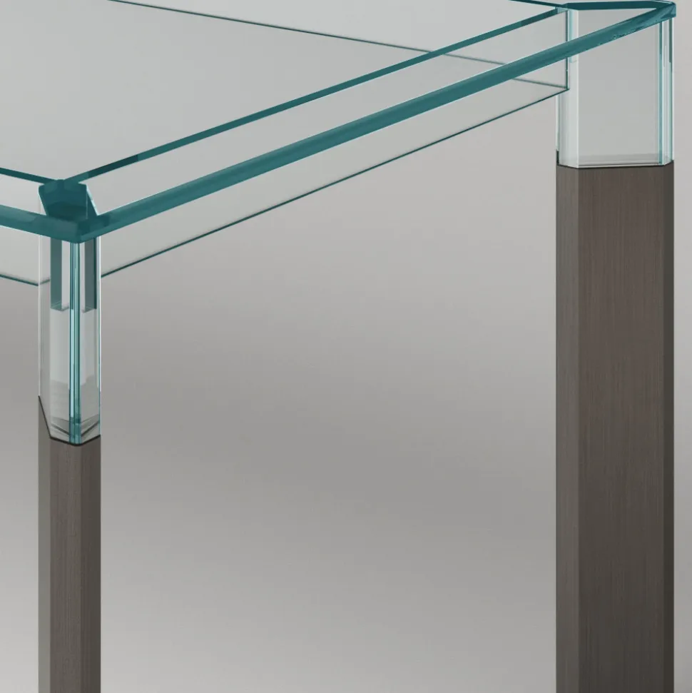 Tavolo Cucina in Vetro Extrachiaro con Gambe in Legno Made in Italy - Super