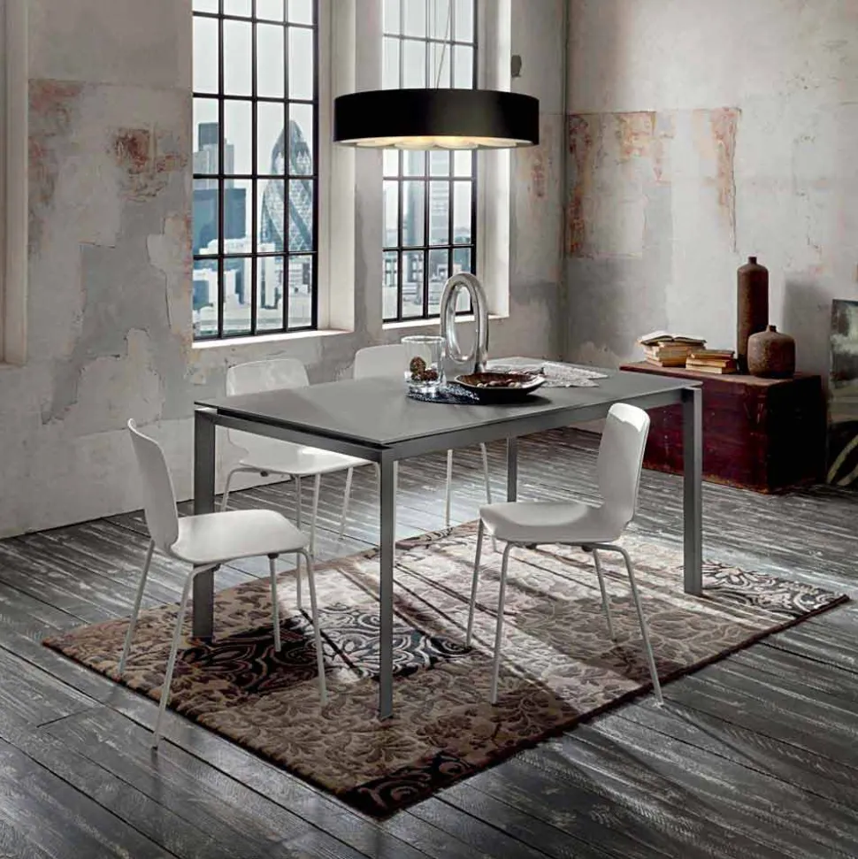 Tavolo Cucina in Vetro Opaco con Struttura in Metallo Made in Italy - Spilla